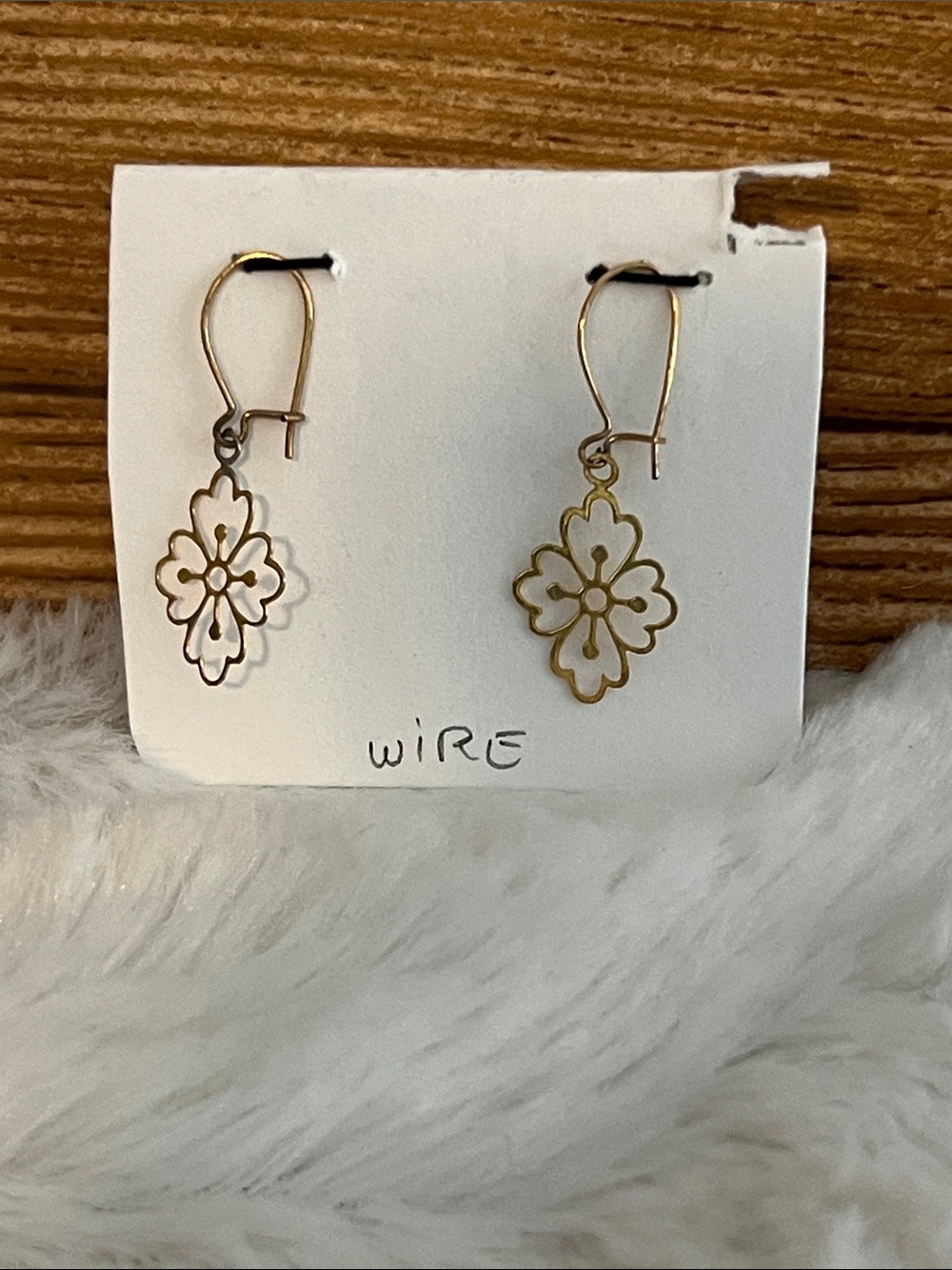 Gold Floral Filigree Wire Drop Earrings